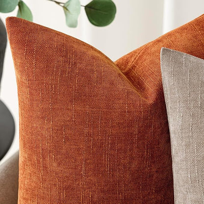 Foindtower Pack of 2 Soft Textured Chenille Throw Decorative Pillow Covers Square Accent Solid Cushion Cover Cozy Neutral Farmhouse Pillow Case for Couch Sofa Bedroom Living Room 16x16 Inch,Orange