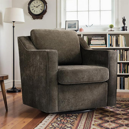Pia Ricco 2-Pack Plush Oversized Chenille Fabric Swivel Accent Chairs with Removable Covers, Living Room Reception Bundle Set,Night Brown Black