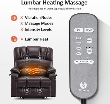 MCombo Oversized Power Lift Recliner Chair for Elderly, Lift Chair with Heat and Massage, Lift Recliner for Big and Tall, Cup Holders, USB &Type C Ports, Faux Leather R7092 (Dark Brown, Oversize)