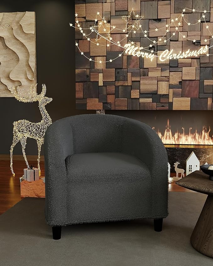 GarveeHome Accent Chair Barrel Boucle Chair Club Chair Sherpa Armchair Suitable for Living Room Bedroom Reception Room Office(Dark Gray)