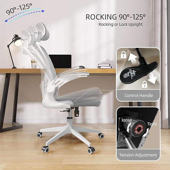 Office Chair Ergonomic Desk Chair, 350 LBS Mesh Office Chair with Lumbar Support, Comfy Desk Chair with Wheels, Big and Tall Chair for Study Work Gaming (Gray)