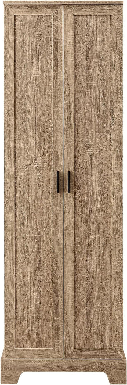 Tall Storage Cabinet, Bathroom Floor Freestanding Storage Cabinet with 2 Doors, 5 Shelves, and Adjustable Shelves for Bathroom, Office, Living Room, Brown