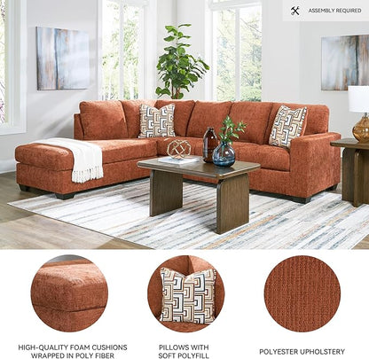 Signature Design by Ashley Aviemore Casual L-Shaped 2-Piece Sectional with Chaise and Loose Seat Cushions, Accent Pillows Included, 110" Wide, Burnt Orange