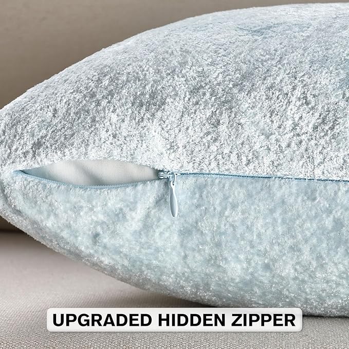 FUTEI Light Blue Flannel Throw Pillow Covers 16x16 Inch Set of 2,Soft Dimensional Textured Cushion Cases,Modern Home Decor for Couch Living Room