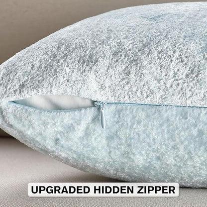 FUTEI Light Blue Flannel Throw Pillow Covers 24x24 Inch Set of 2,Soft Dimensional Textured European Cushion Cases,Modern Home Decor for Couch Living Room