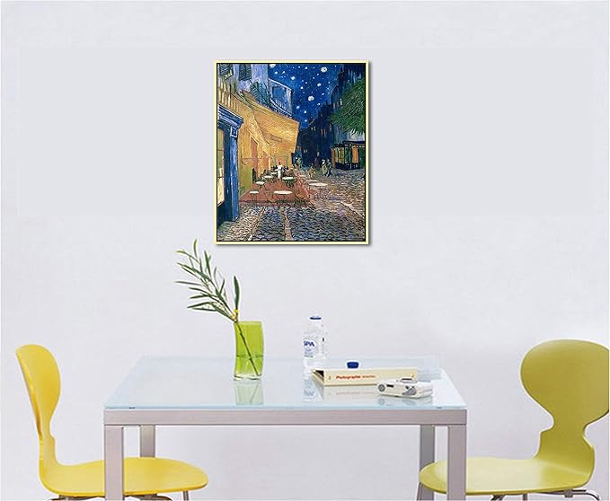 Wieco Art Framed Art Canvas Prints of Cafe Terrace at Night Canvas Prints Wall Art by Van Gogh Paintings Reproduction Abstract Artwork for Wall Decor Golden Frame VAN-0060_5060-GF
