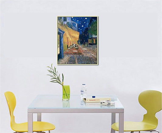 Wieco Art Framed Art Canvas Prints of Cafe Terrace at Night Canvas Prints Wall Art by Van Gogh Paintings Reproduction Abstract Artwork for Wall Decor Golden Frame VAN-0060_5060-GF