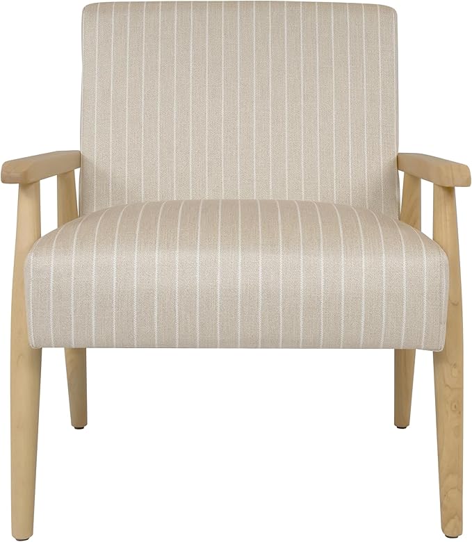 Mid-Century Modern Accent Chair, Natural Wood Frame (Beige Sripe)