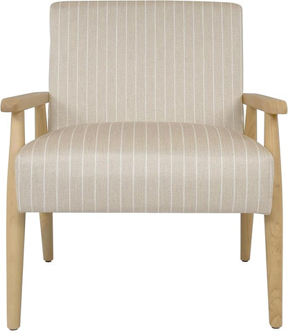 Mid-Century Modern Accent Chair, Natural Wood Frame (Beige Sripe)