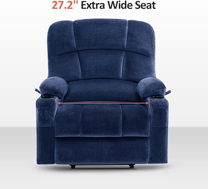 MCombo Oversized Dual Motor Power Lift Recliner Chair Sofa with Massage and Heat for Big Elderly People, Infinite Position, USB Ports, Fabric R7688 (Navy Blue, Large-Oversize)