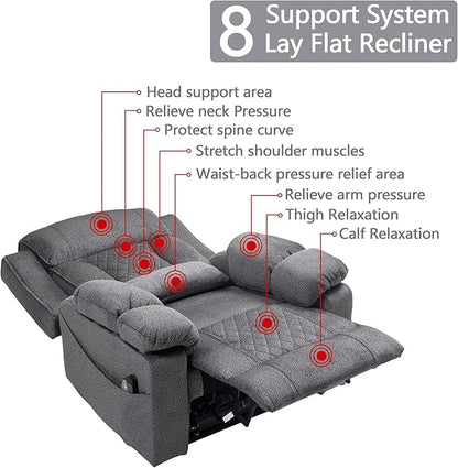 Big Man Power Lay Flat Lift Chair Oversized Recliner Dual Motor Heat Vibration for Elderly, Overstuffed Electric 28" Extra Wide Recliners with Flip Arm Storage Cup Holders,USB Type C Charging