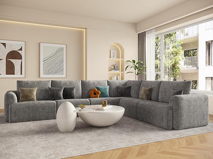 EASE MOOSE Boneless Modular Cloud Couch, Oversized L-Shaped Sectional Sofa for Living Room, Extra Large Movable Couches, 6-Deep-Seat Movable Sofas for Bedroom, Apartment, Chenille (Light Grey)