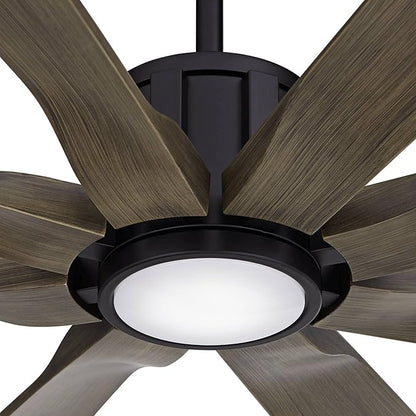 Possini Euro Design 80" Defender Modern Industrial Outdoor Ceiling Fan with Dimmable LED Light Remote Control Matte Black Damp Rated for Patio Exterior House Home Porch Gazebo Garage Barn