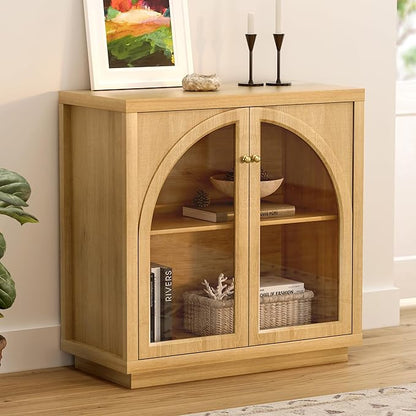 Sideboard Buffet Cabinet, Storage Cabinet with Adjustable Shelf Modular Accent Display Case with Acrylic Doors Console Table for Living Room Kitchen Entryway, Natural Oak