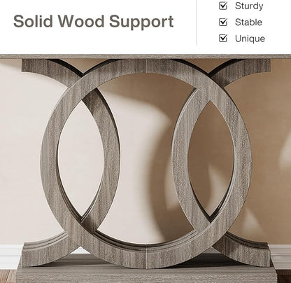 Tribesigns 55-Inch Console Table with Geometric Wood Base, Modern Entryway Table with Thick Tabletop for Living Room, Hallway, Foyer (Gray)