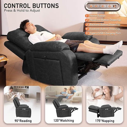 EONIX Triple Motor Lay Flat Zero Gravity Power Recliner Chair with Heating and Massage, Independent Footrest, Backrest, Headrest Adjustments, 400lbs Heavy Duty Big Man Power Recliner Chair, Black