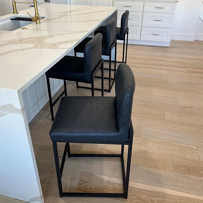 PHI VILLA Bar Stools Set of 4 - Counter Height Chairs Faux Leather Barstools 24 inch Bar Stool, Kitchen Stool with Back