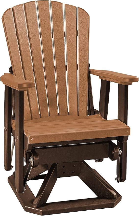 DutchCrafters Slat Fan Back Poly Adirondack Swivel Glider Outdoor Patio Chair (Tudor Brown & Cedar)