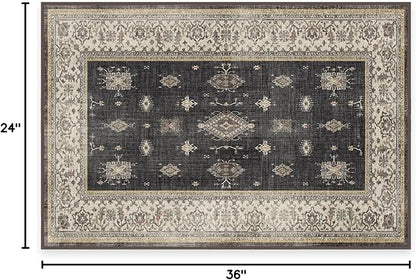 RUGGABLE Washable Vintage Area Rug – Verena Dark Wood 2x3, Stain-Resistant, Non-Slip – Small Machine Washable Rugs for Living Room, Bedroom, Hallway, Entryway & Bathroom–with Standard Pad