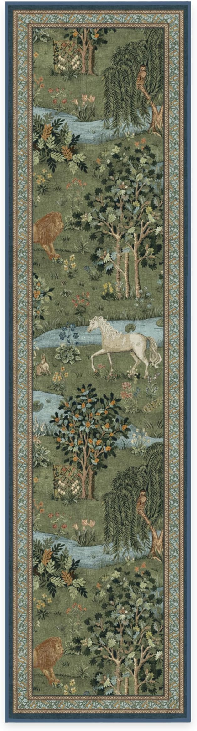 RUGGABLE x Morris & Co Machine Washable Runner Rug – Owl & Willow Green 2.5x10, Stain-Resistant, Non-Slip – Washable Rug for Hallway, Entryway, Living Room & Kitchen–with Cushioned Pad