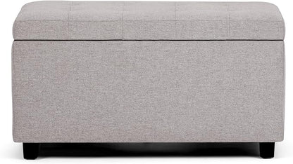 SIMPLIHOME Cosmopolitan 34 inch Wide Transitional Rectangle Storage Ottoman in Cloud Grey Linen Look Fabric, Assembled, For the Living Room, Entryway and Family Room