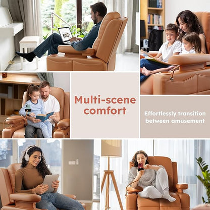 Triple Motor Power Swivel Rocker Recliner Chair with Adjustable Armrests for Adults Elderly, FSC Certified Faux Leather Rocking Chair Nursery for Breastfeeding(Brown)
