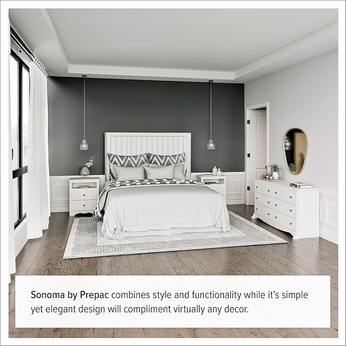 Prepac Sonoma Superior 5-Drawer Dresser for Bedroom - Spacious and Stylish Chest of Drawers, Measuring 17.75"D x 31.5"W x 44.75"H, In White Finish