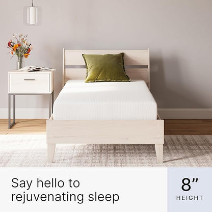 Signature Design by Ashley Twin Size 8 Inch Medium Firm Charcoal Gel & Green Tea Infused Memory Foam Mattress for Pressure Relief, Fiberglass Free, Mattress In A Box