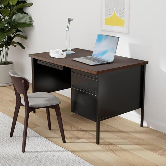 Lorell Single Right Pedestal Desk, 48 by 30 by 29-1/2-Inch, Black Walnut