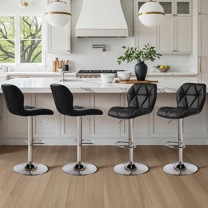 Yaheetech Bar Stools Set of 4, Adjustable PU Leather Swivel Barstools, Modern Counter Stools with Back and Footrest, Counter Height Barstools for Bar, Kitchen, Dining Room, Black