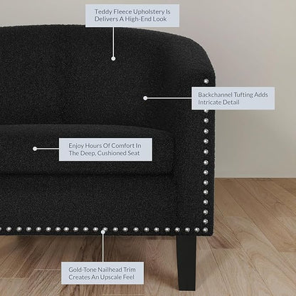 BELLEZE Barrel Chairs Set of 2, Modern Accent Tub Club Chairs Armchairs for Living Room, Upholstered Accent Chairs with Silver Nail Head Trim Black Legs - Kyara (Black/Polyester)
