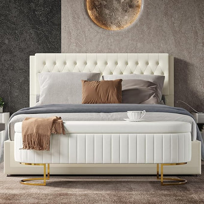 EcoHarbor Living 55.5" Storage Bench Ottoman End of Bed Bench Bedroom Bench, Upholstered Velvet Long Window Bench Large King Size with Gold Legs, Flipping Lid Entryway Footrest