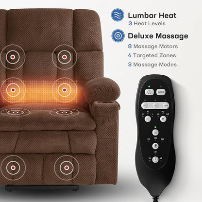 Tami Tami Dual Motor Power Lift Chair Recliner for Elderly with Massage and Heat, Infinite Position Electric Lift Recliner with Adjustable Headrest, USB (T6015 - Plush Fabric, Brown, Oversized)