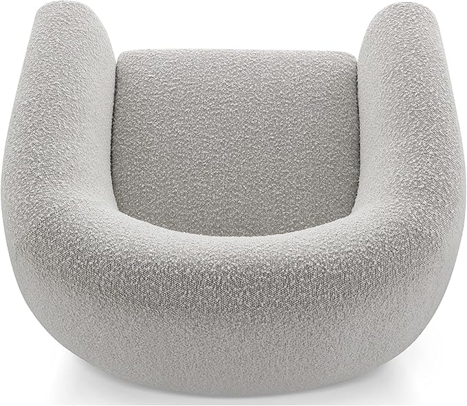 CHERS Aspen Swivel Accent Chair with Wood Accents, Bouclé Upholstered Armchair for Living Room, 360° Swivel Barrel Chair with High-Density Cozy Foam Cushioning, Modern Design, Light Gray