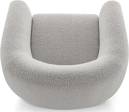 CHERS Aspen Swivel Accent Chair with Wood Accents, Bouclé Upholstered Armchair for Living Room, 360° Swivel Barrel Chair with High-Density Cozy Foam Cushioning, Modern Design, Light Gray