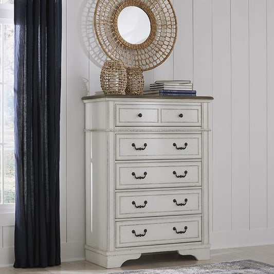 Signature Design by Ashley Blendon Traditional 5-Drawer Chest of Drawers with Safety Stop, White & Dark Brown