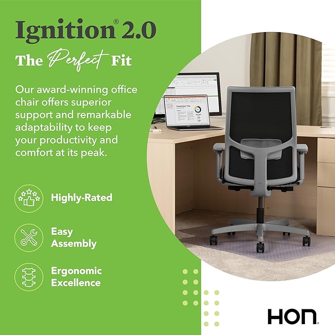 HON Ignition 2.0 Mid Back Task Chair, Spectrum Mesh, Advanced Synchro-Tilt Control, Office Chair with Lumbar Support, Height and Width Adjustable Arms, Titanium Frame, Linen
