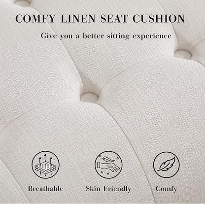 HEAH-YO Living Room Accent Chairs Set of 2,Modern Armless Chair for Bedroom with Button Tufted Back and Wood Legs,Upholstered Comfy Reading Chair for Makeup Vanity Office Cafe,Linen Beige