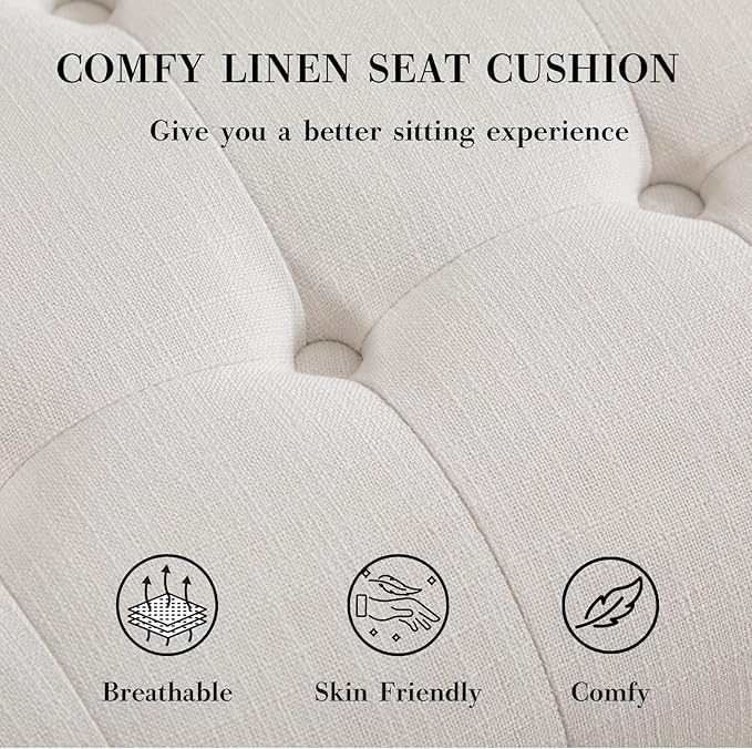 HEAH-YO Accent Chair Set of 1,Modern Vintage Living Room Chair for Bedroom with Button Tufted Back and Wood Legs,Upholstered Comfy Reading Chair for Makeup Vanity Cafe,Linen Beige