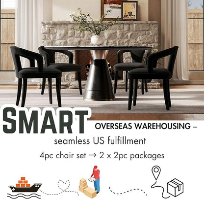 Black Velvet Dining Chairs Set of 4, Modern Upholstered Accent Chairs with Curved Back & Arms, Comfy Large Fully Upholstered Side Chair for Living Room