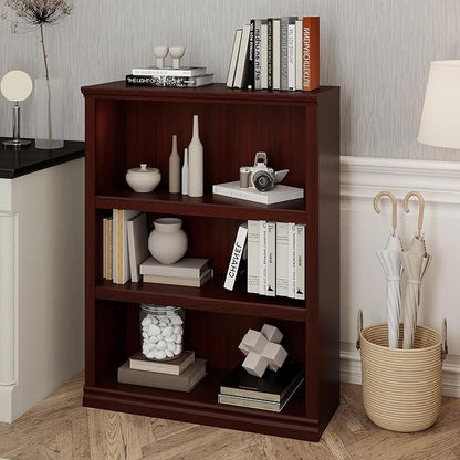 43 in Tall Bookcase, 3-Tier Bookshelf Open Storage, 33 inch Wide Floor Standing Indoor Furniture, Book Cases for Home School Library Office Bedroom Kids, Mahogany 3 Tiers