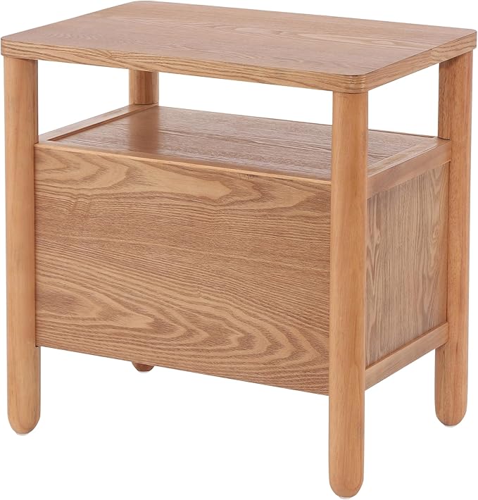 Christopher Knight Home Delwyn Modern Nightstand, Wooden Small Night Stand with Drawers and Open Storage Shelf, Bedside Table/End Table with Rounded Legs, Multipurpose Storage Cabinet, Brown