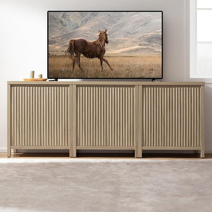 SICOTAS Sideboard Buffet Cabinet with Storage, Fluted Credenza Console Cabinet with Adjustable Shelves, Farmhouse Coffee Bar Storage Cabinets for Kitchen, Living Room, Entryway, Light Oak, 2 PCS