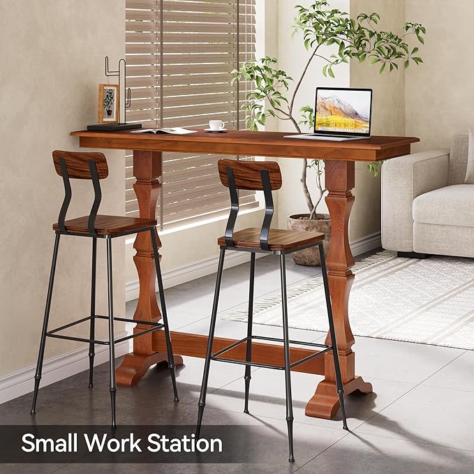 LITTLE TREE Bar Height Table, Small Pub Table with Solid Wood Base, Retro Mid-Century Design, Indoor Cocktail Bar for Small Spaces, Kitchen, Living Room, Mocha Brown