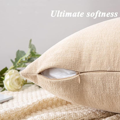 GAWAMAY Decorative Square Throw Pillow Covers 18"x18" Inch Set of 4, Super Soft Chenille Pillows Farmhouse Fall Pillowcase for Living Room Bedroom Sofa Couch Cushion Cover Beige 45x45cm (No Insert)