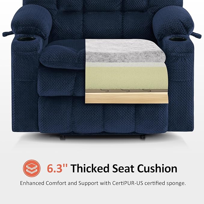 MCombo Dual Motor Power Lift Recliner Chair for Elderly, Lay Flat Lift Chair with Heat and Massage, Petite Wide Lift Chair, Cup Holders, USB A&C Ports, Fabric R7894 (Small-Wide, Navy Blue)