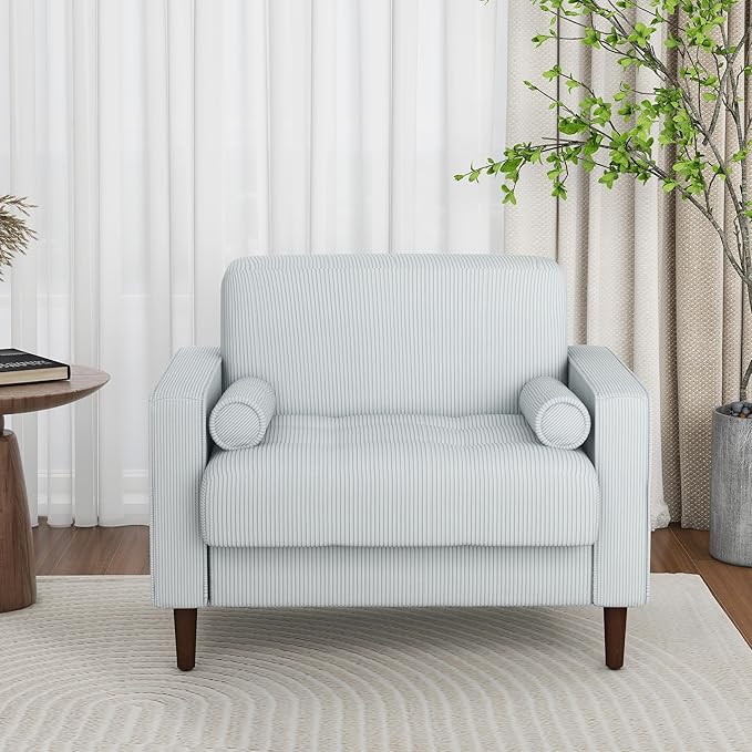 Oversized Accent Chair Set of 1, Corduroy Fabric Mid Century Modern Armchair with Large Seat for Living Room Bedroom Reading
