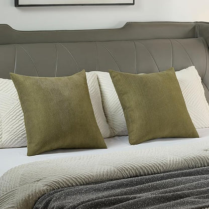 FUTEI Olive Green Chenille Throw Pillow Covers 24x24 Inch Set of 2,Soft Wide Chevron Textured European Pillow Shams,Farmhouse Home Decor for Couch Bed Living Room