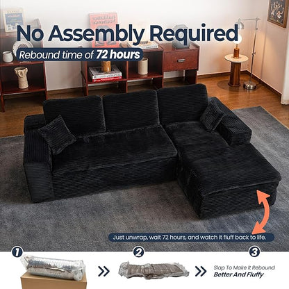 106" Oversized Couch Sofa, L Shape Couches for Living Room, No Assembly Required Corduroy Sectional Sofas with Right Facing Chaise for Home Apartment