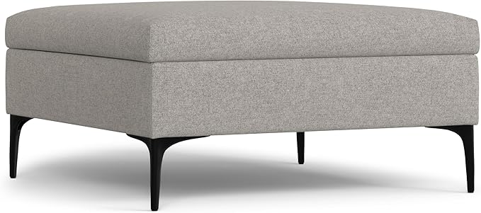 SIMPLIHOME Rebecca 36 inch Wide Contemporary Square Mid Century Coffee Table Storage Ottoman with Lift Up Lid in Cloud Grey Polyester Linen, Assembled, For the Living Room, Entryway and Family Room